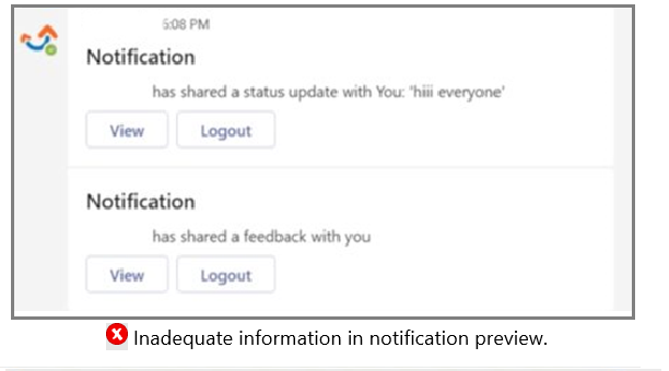 Screenshot shows an example of a notification only bit with inadequate information in the preview.