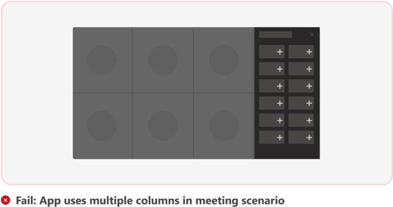Graphic shows an example of multiple column layouts for in-meeting dialog.