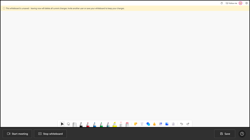 Whiteboard example for content that isn't saved to OneDrive for Business.