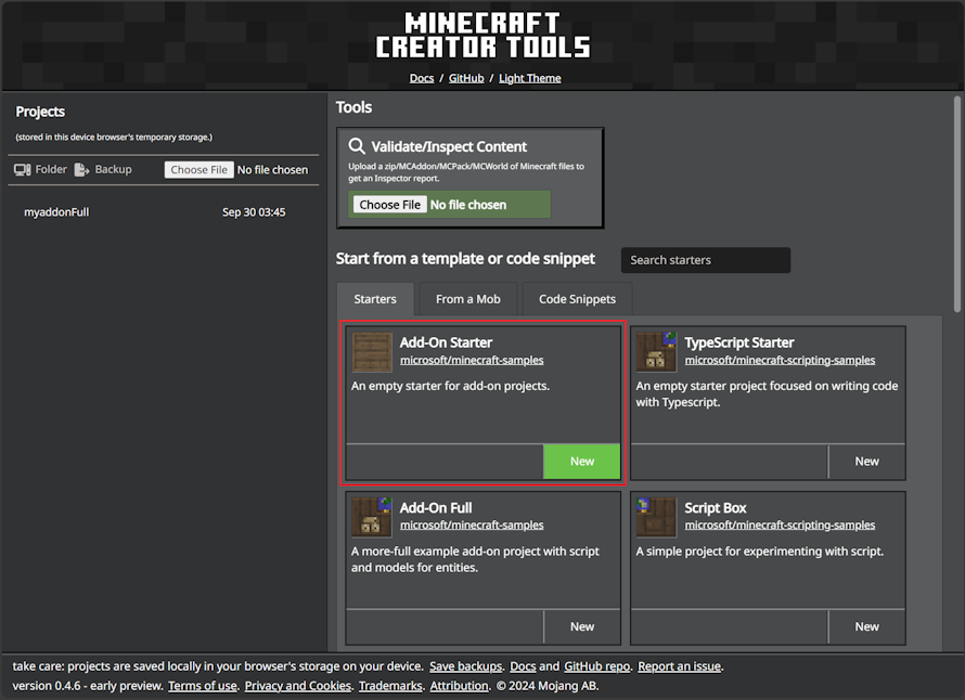 Image of the main mctools.dev home page