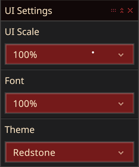 Editor UI Settings screen in Redstone theme