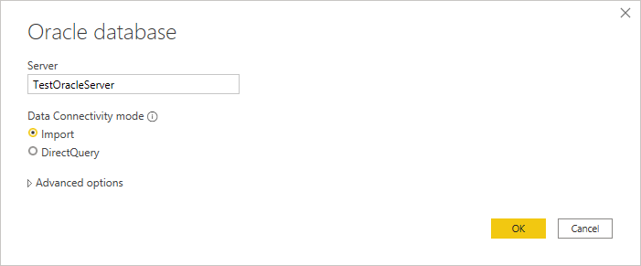 Screenshot of the Oracle database connection dialog where you enter your Oracle database connection information.