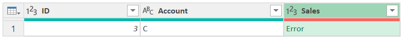 Screenshot of the final table that keeps only rows that contain errors.