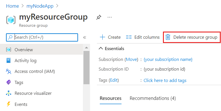 Delete resource group