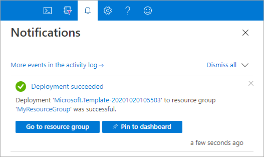 ARM template deploy portal notification