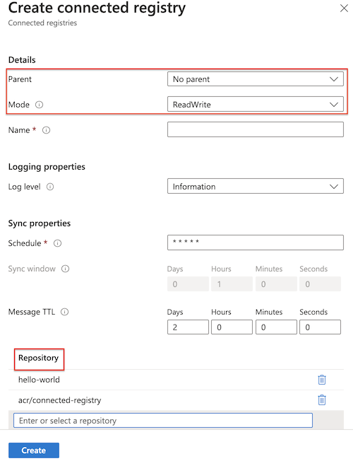 Create a connected registry in ReadWrite mode