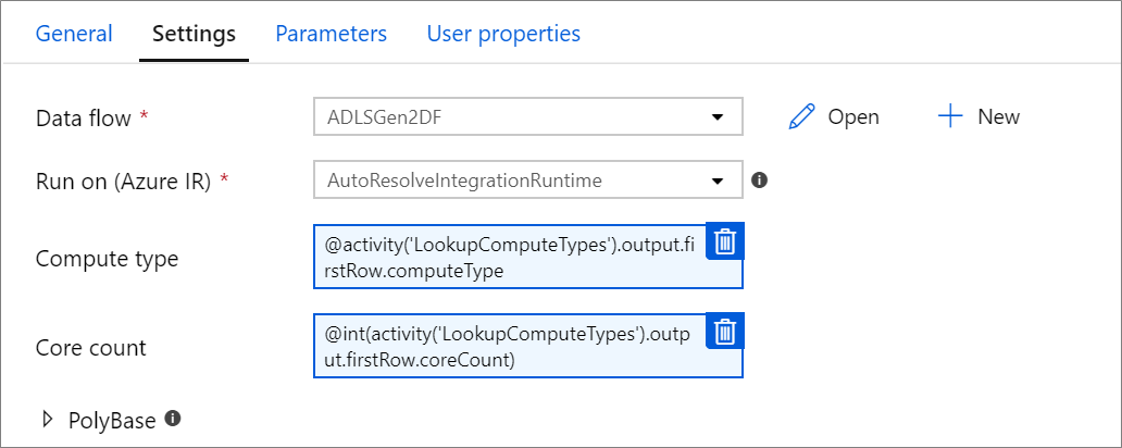 Execute Data Flow Parameter Example