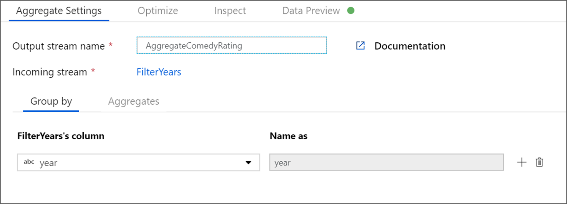 Screenshot that shows the aggregate group.