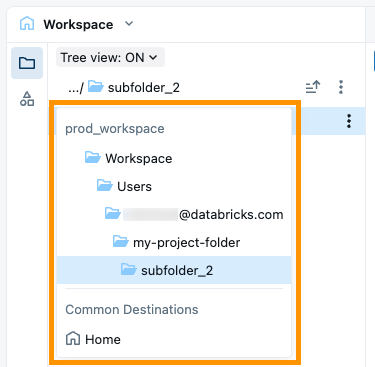 Root folder ancestor drop-down menu