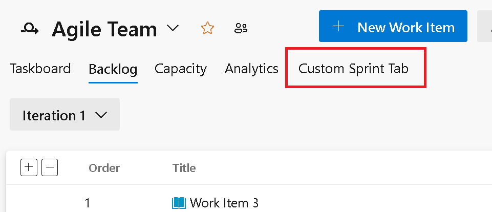 Screenshot of iterations Backlog Custom Tab.