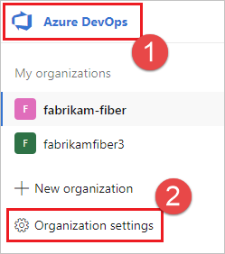 Screenshot of opening Organization settings.