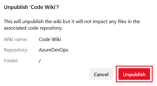 Screenshot of unpublishing wiki.