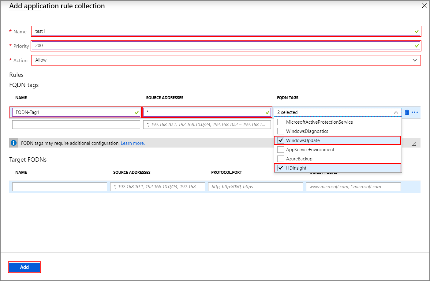 Title: Enter application rule collection details.