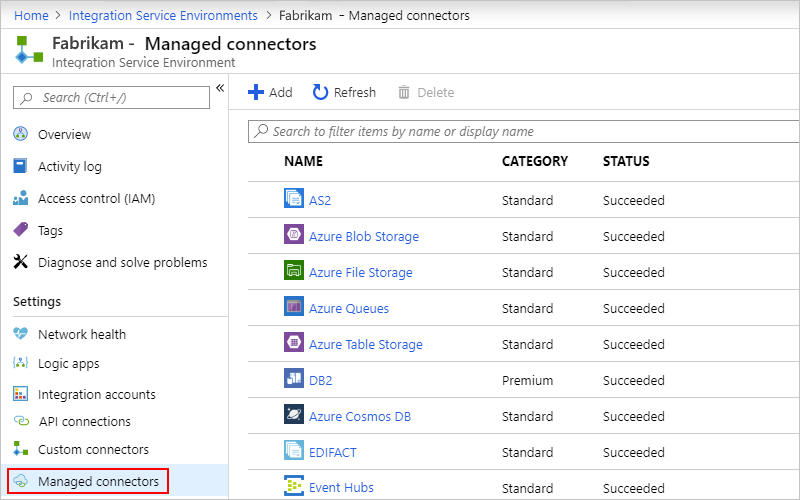 View managed connectors