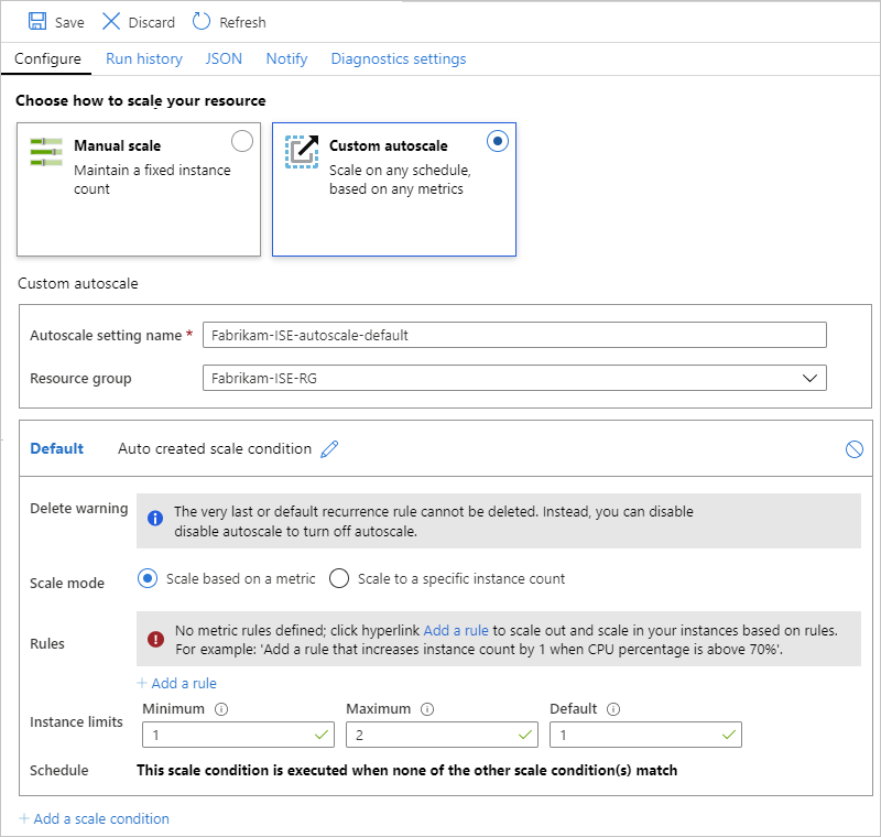 Provide name for autoscale setting and select resource group