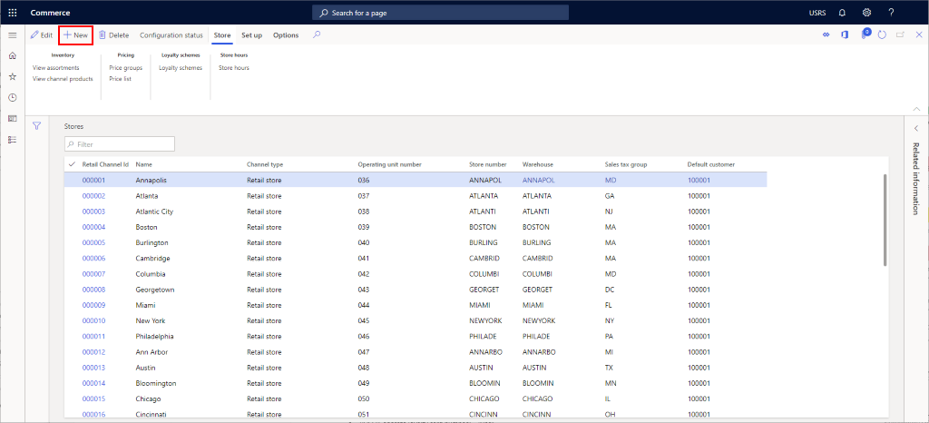 Screenshot of the creation of a new retail channel.