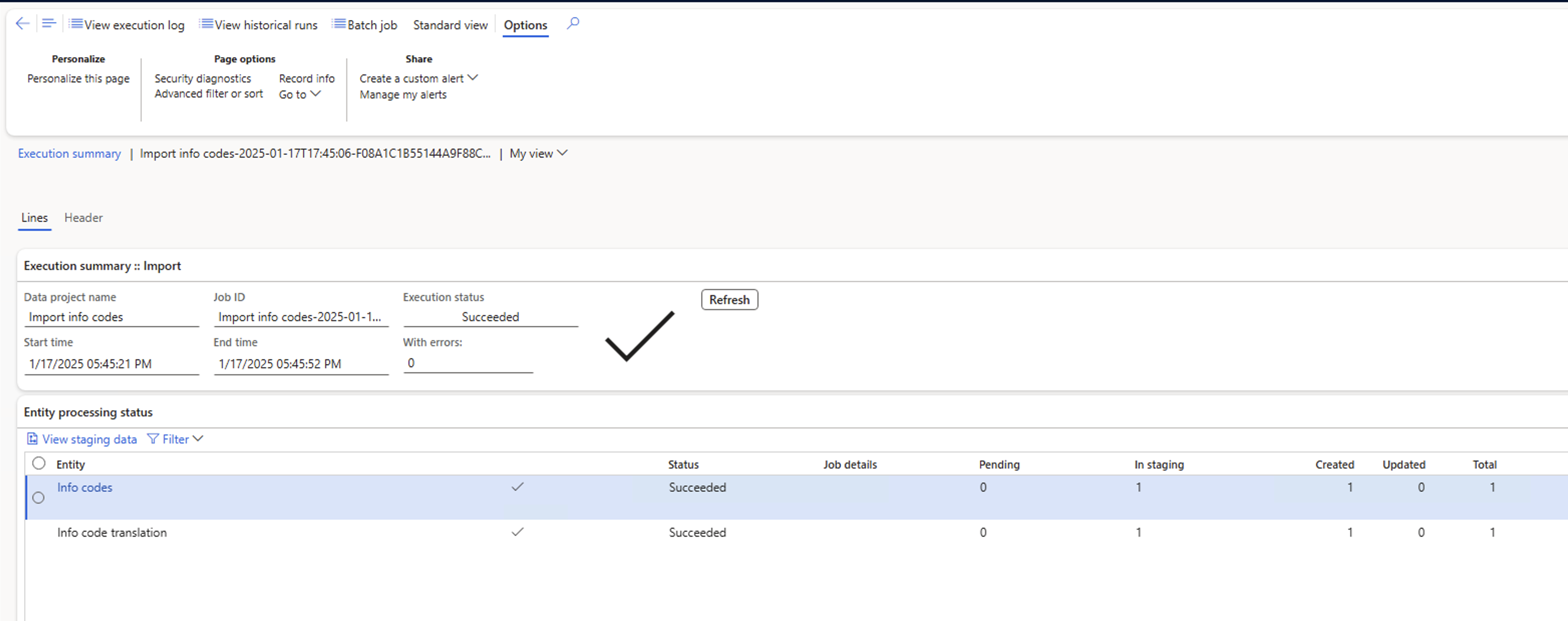 Screenshot of the final result form showing the status is Succeeded.