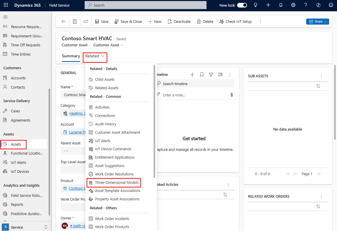 Tangkapan skrin yang menunjukkan cara mengakses pilihan Model Three-Dimensional untuk aset.