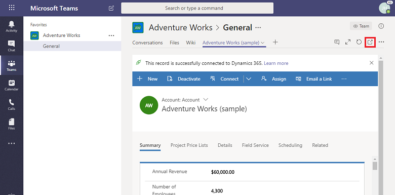 Buka rekod dalam aplikasi Dynamics 365.
