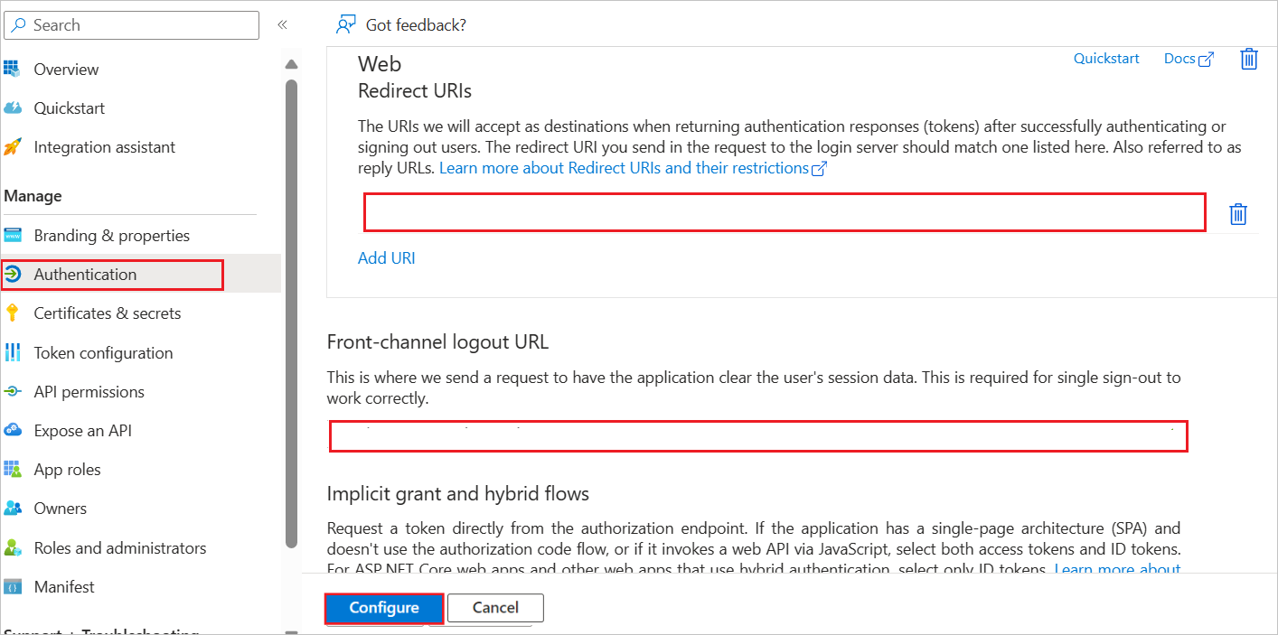 Screenshot showing the redirect values.