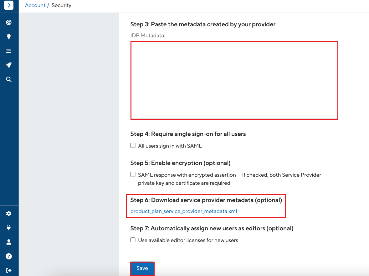 Screenshot shows account setting for the configuration.