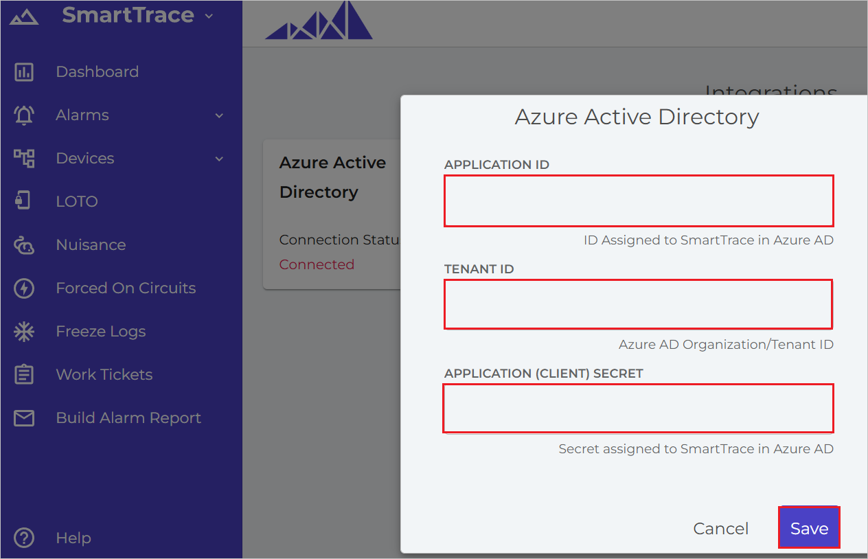 Screenshot of the configuration page in SmartTrace.