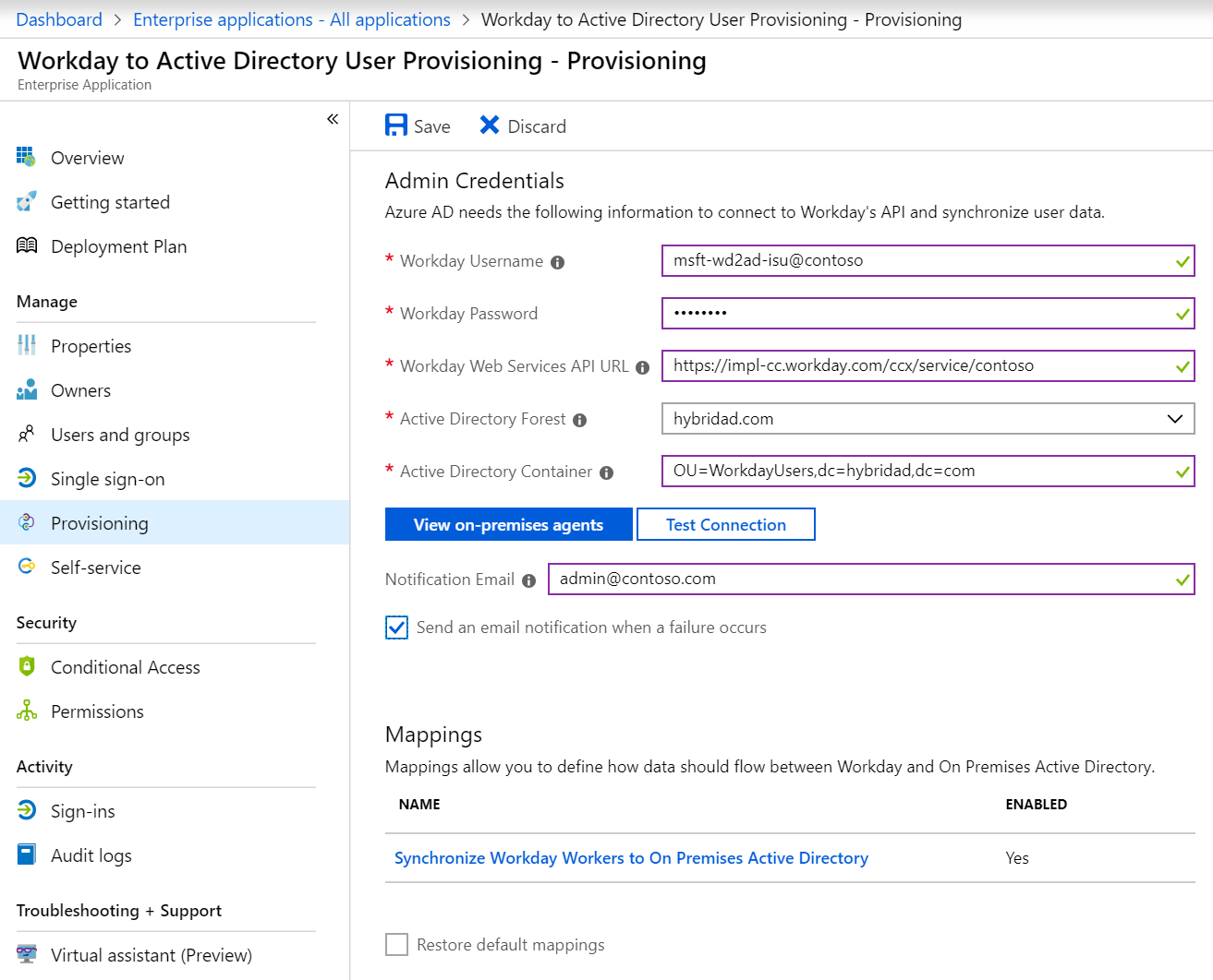 Screenshot that shows  the "Provisioning" page with credentials entered.