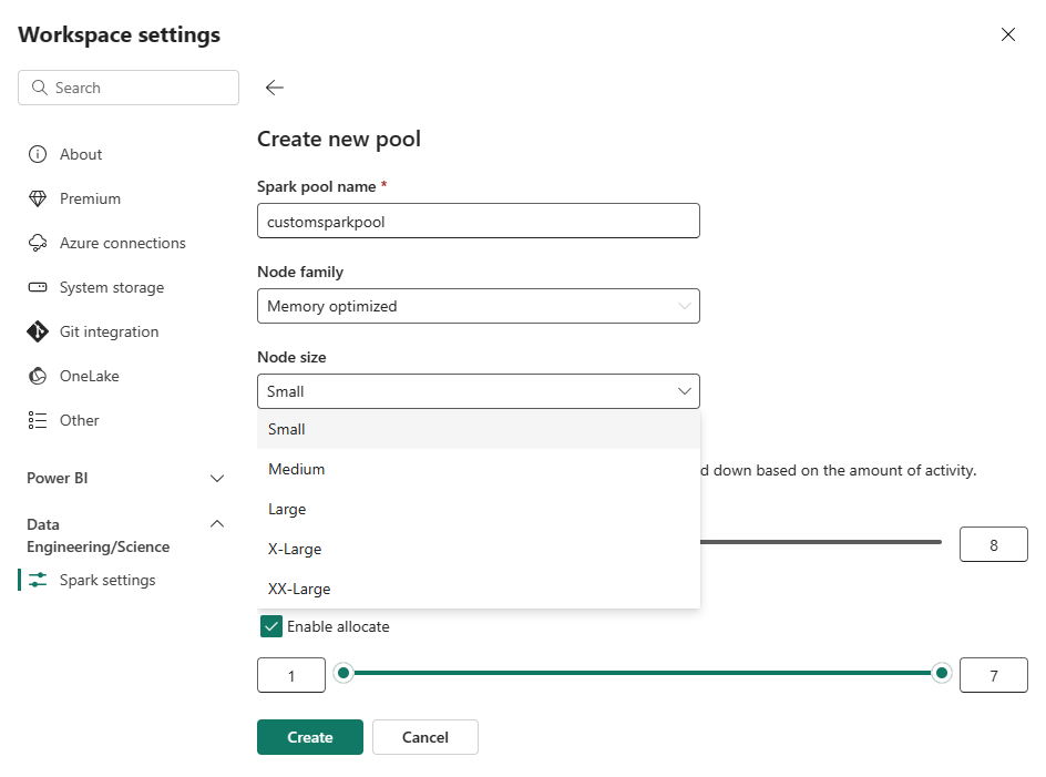 Screenshot showing custom pool creation options.