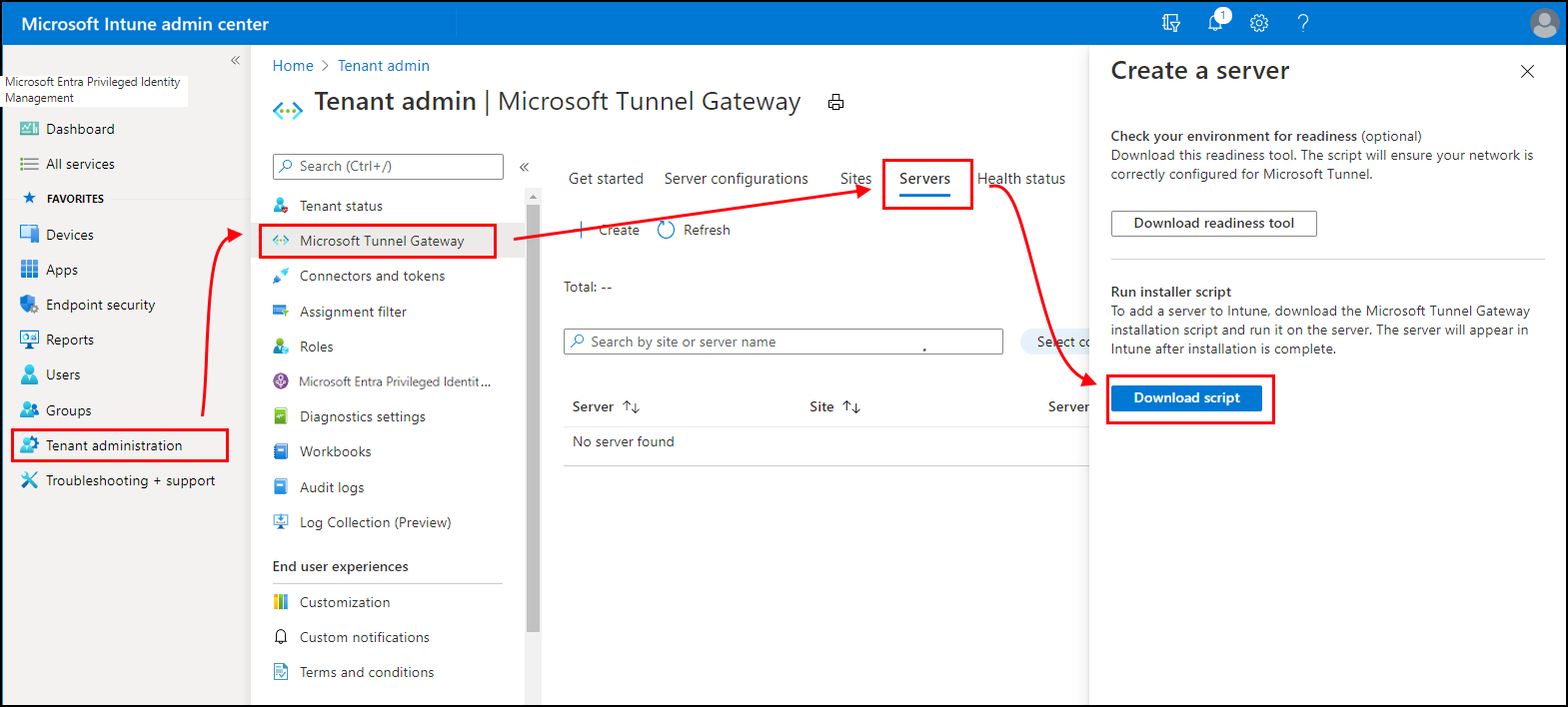 Screen capture for download of installation script