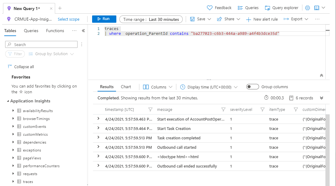 Filter items for a single operation using the operation_ParentId.
