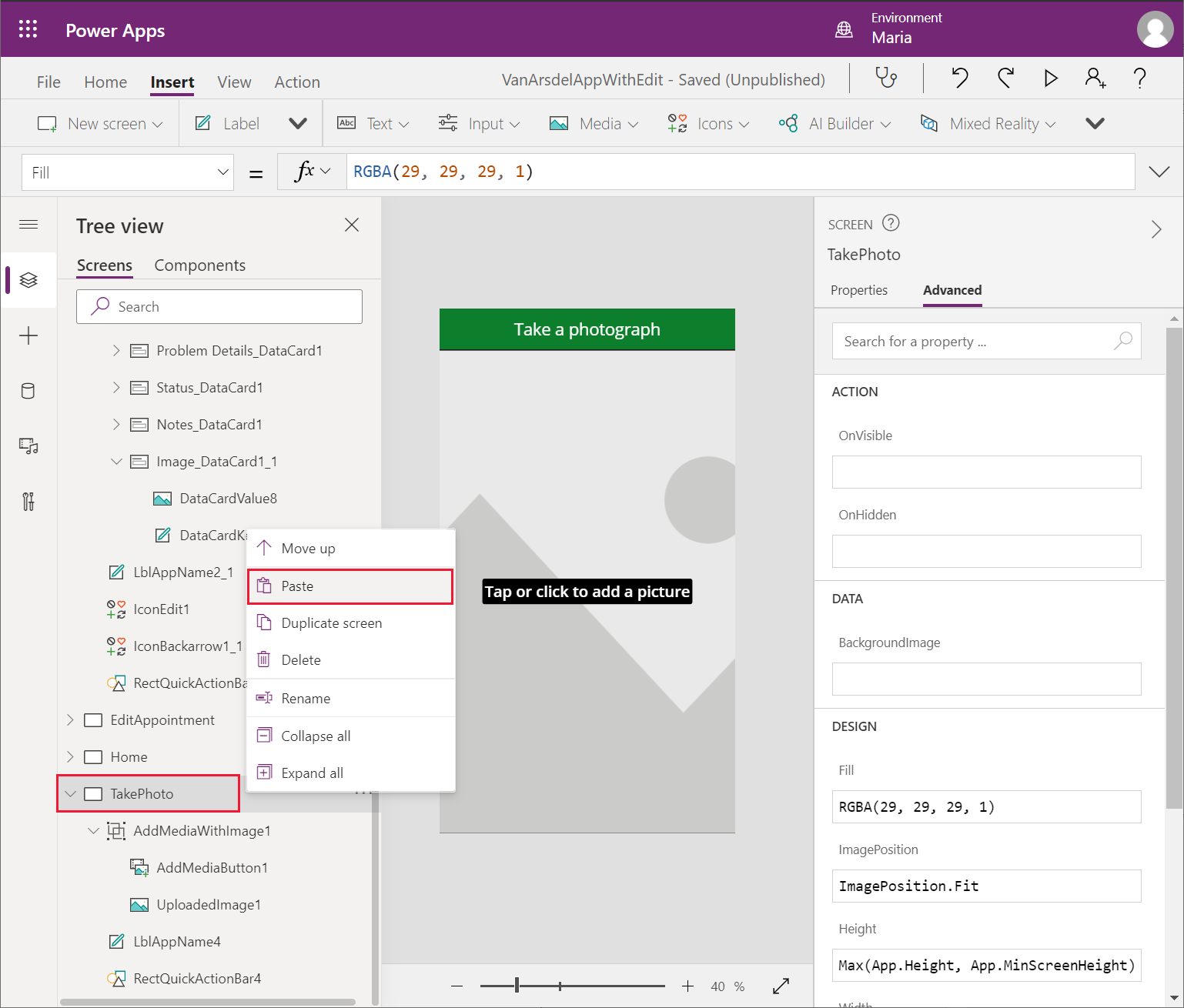 Tampal kawalan Anak Panah ke Belakang dalam skrin TakePhoto.