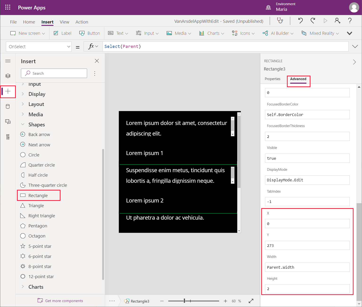 Tambah kawalan Segi empat tepat.