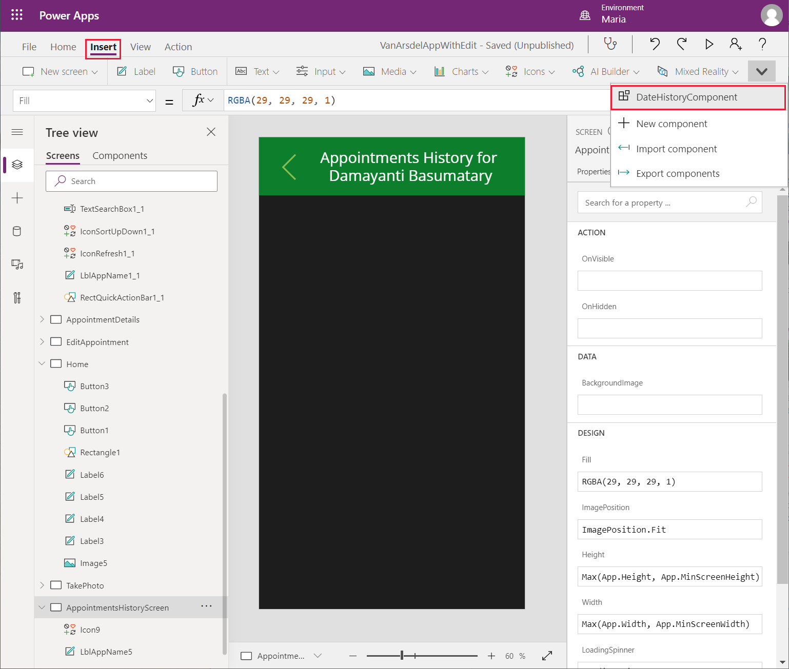 Tambah komponen DateHistory.