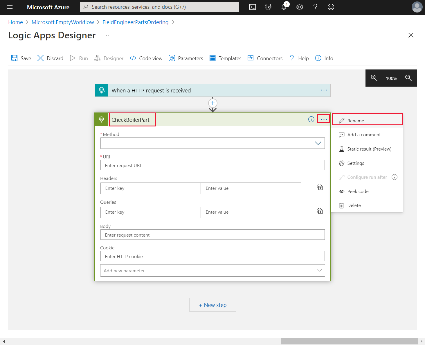 Namakan semula tindakan HTTP.