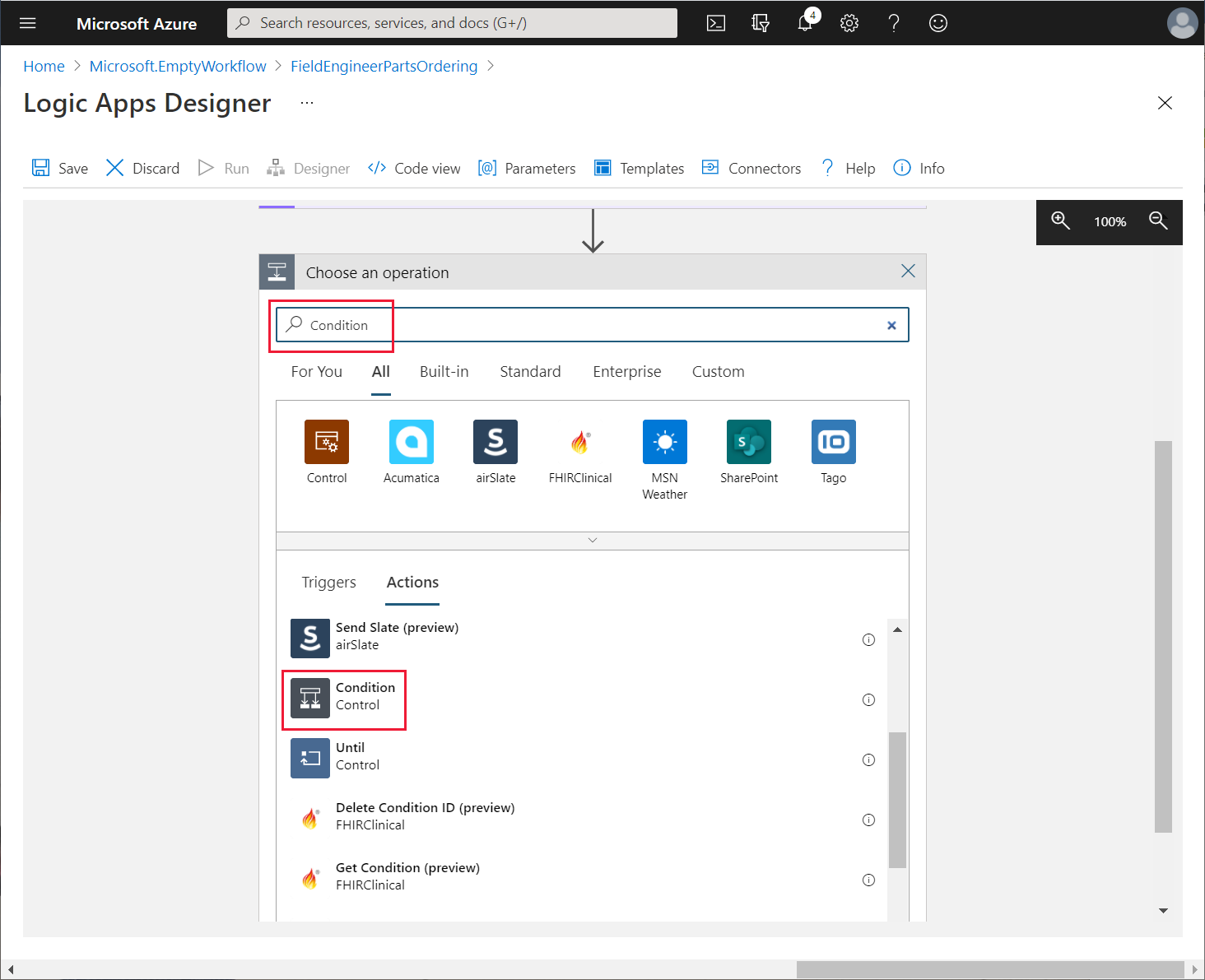 Pilih kawalan Syarat.