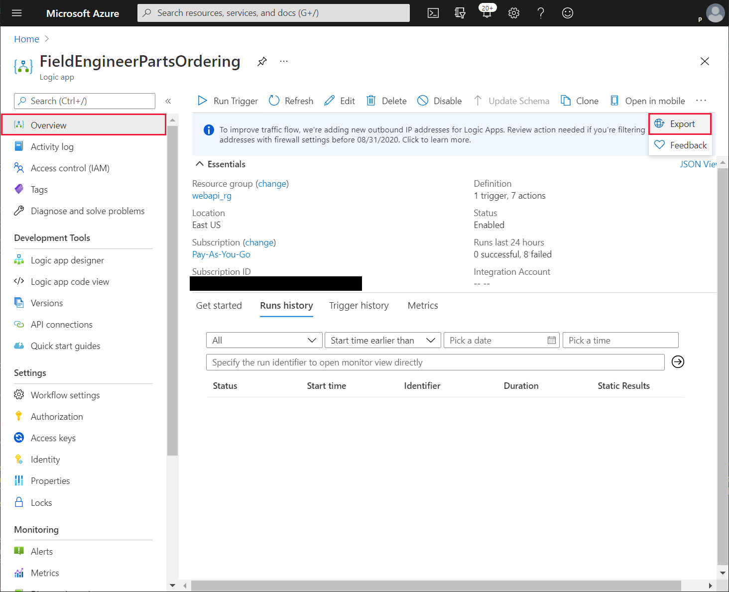Eksport aplikasi logik.