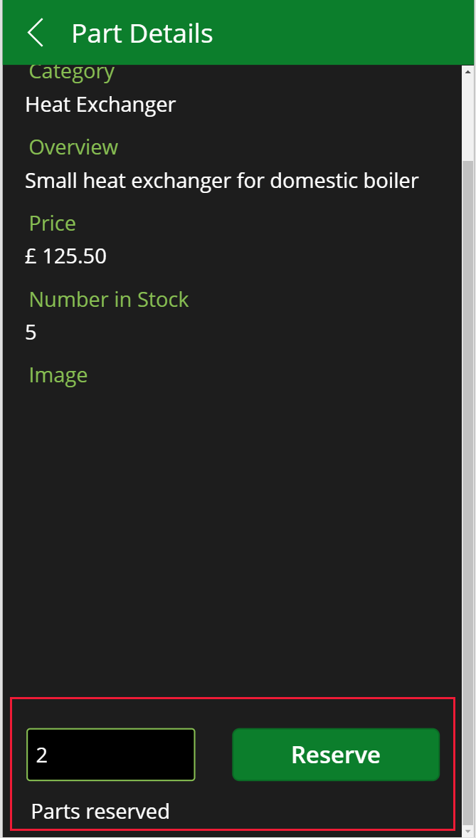 Skrin PartDetails dengan fungsi Simpanan didayakan.