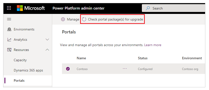 Semak pakej portal untuk naik taraf.