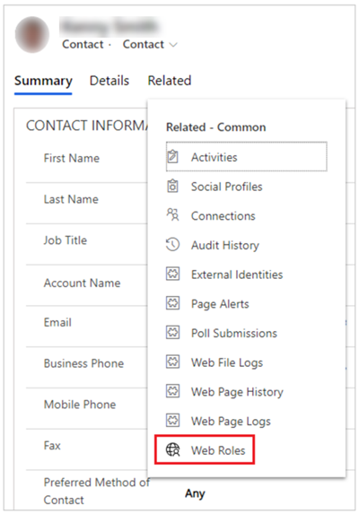 Memilih peranan web berkaitan.