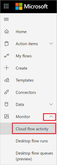 Screenshot of the Cloud flow activity menu option.