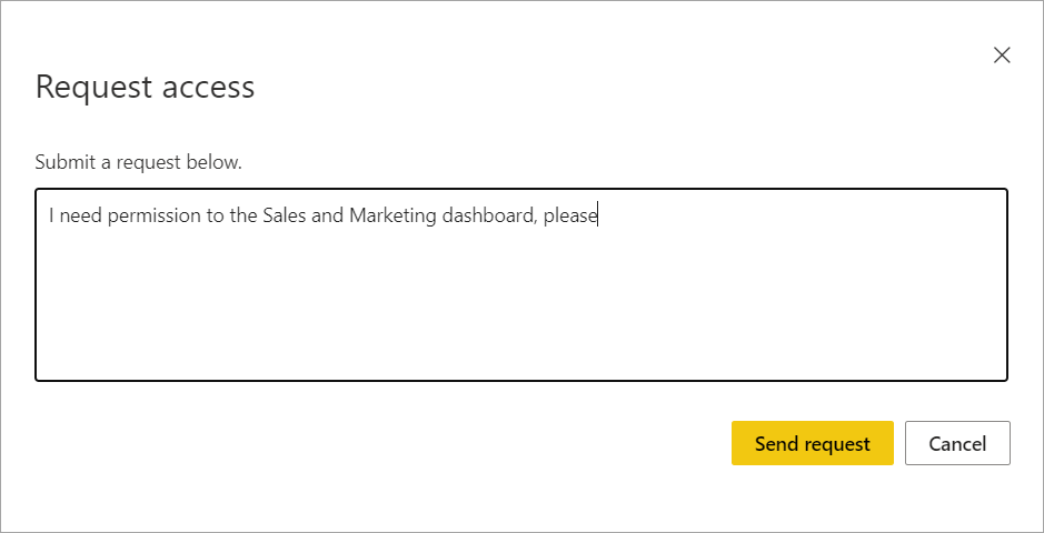 Screenshot of the Request access dialog box with the Send request button.
