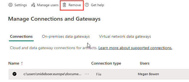 Screenshot of how to remove a data source.