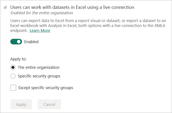 Export and sharing setting allow live connections.