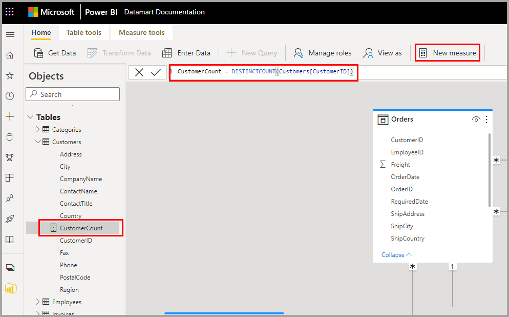 Screenshot of creating a measure.