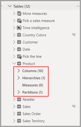 Screenshot of the tables area in Model explorer.