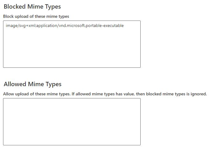 Tangkapan skrin jenis MIME yang disekat dalam Dataverse tetapan privasi persekitaran.