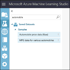 Find the automobile dataset and drag it onto the experiment canvas