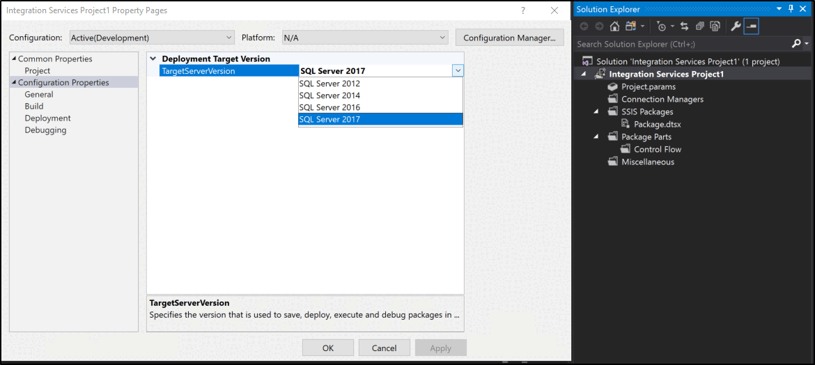 TargetServerVersion property in project properties dialog box TargetServerVersion property in project properties dialog box