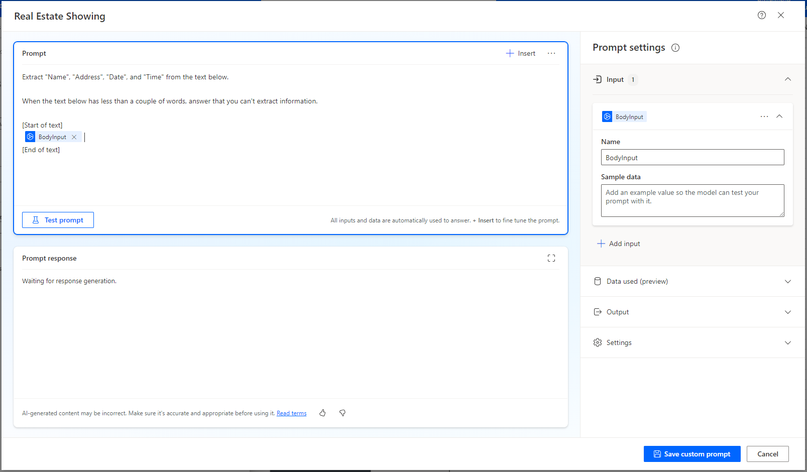 Screenshot of the updated prompt text together with the email body dynamic content.