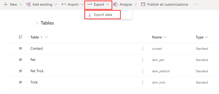 Screenshot of Excel data in maker portal.